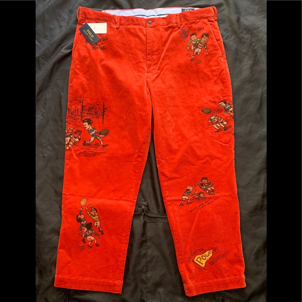 Polo Ralph Lauren Vintage Corduroy Rugby Classic Fit Orange Mens size 42x30 RARE